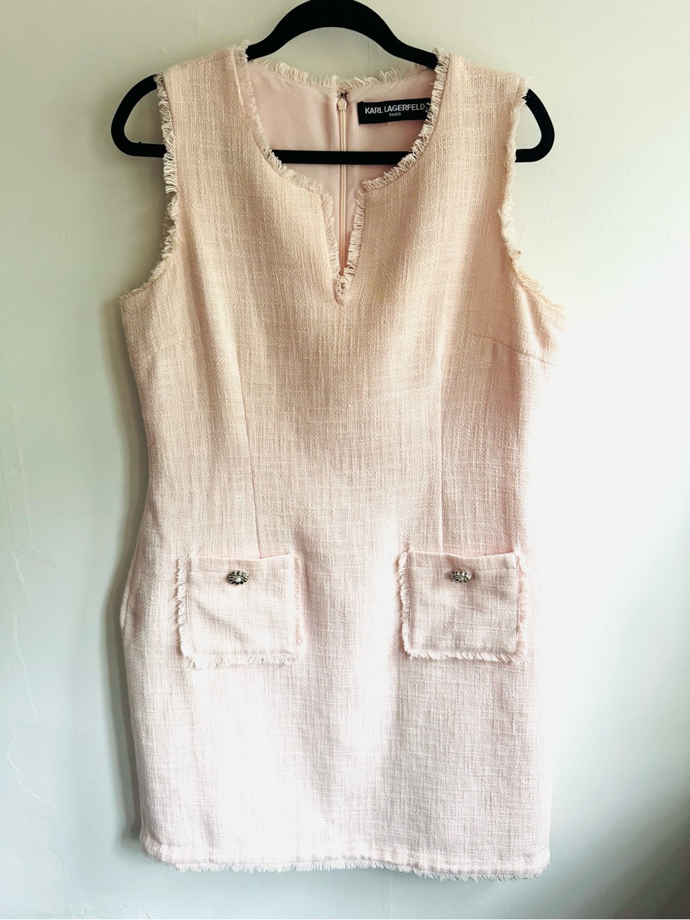 Karl Lagerfeld Blush Tweed Sleeveless Shift Dress